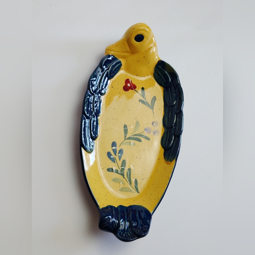 Bird Shaped Serving Plate Baum Bros Style Eyes Collection Yellow Blue Floral